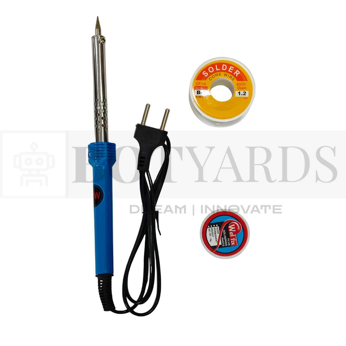 • Soldering Iron (220V, suitable for electronics work) • Solder Wire (60% tin, 1.2mm, 100g) • WEL FIX Soldering Flux (15g)